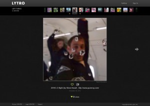 Screenshot: Lytro Web single Living Picture page with top photo roll and like-feature.