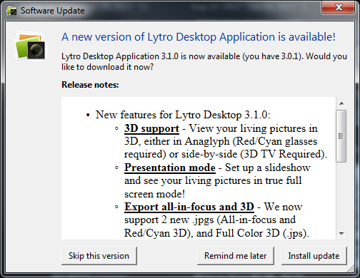 Lytro Desktop 3.1: Living Pictures in 3D, All-in-Focus Viewing, Full Screen Mode and more
