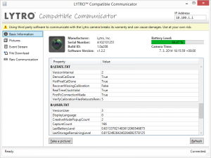 Lytro Compatible Communicator: Basic Information (screenshot: Jan Kučera)