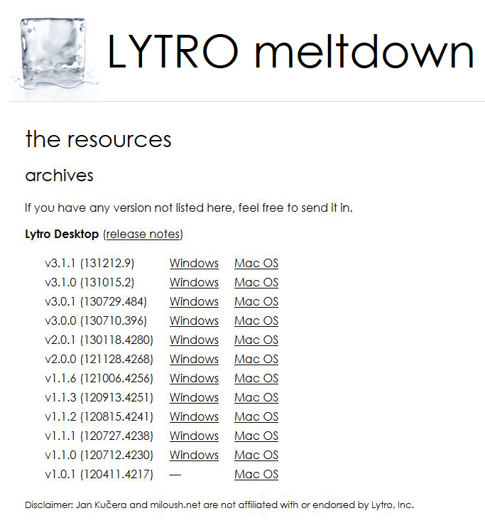 Lytro Desktop Archive: Find older versions of Lytro Desktop for Windows and Mac OS