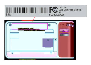 Lytro diagram showing the initial FCC label location on the camera (Screenshot from fcc.gov)
