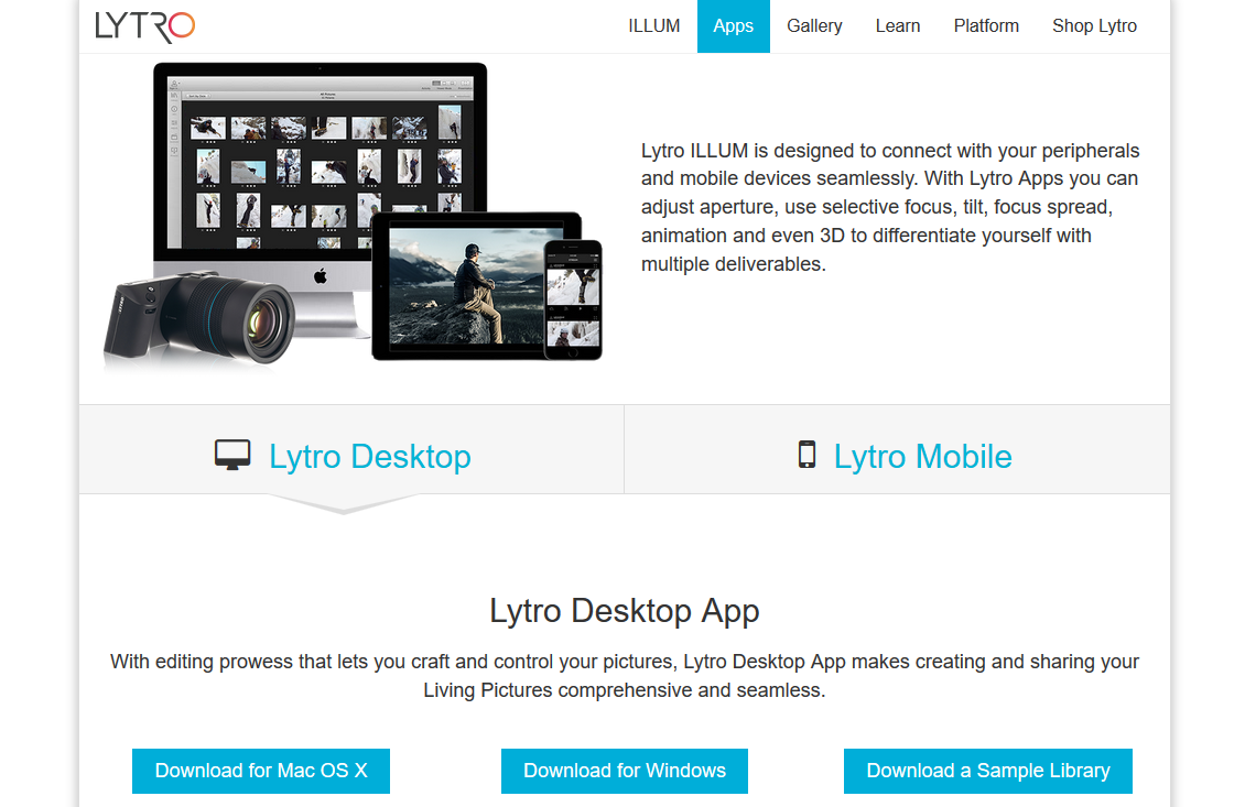 Lytro Desktop Software: Official Product Information (Website Screenshot, 03.06.2016)