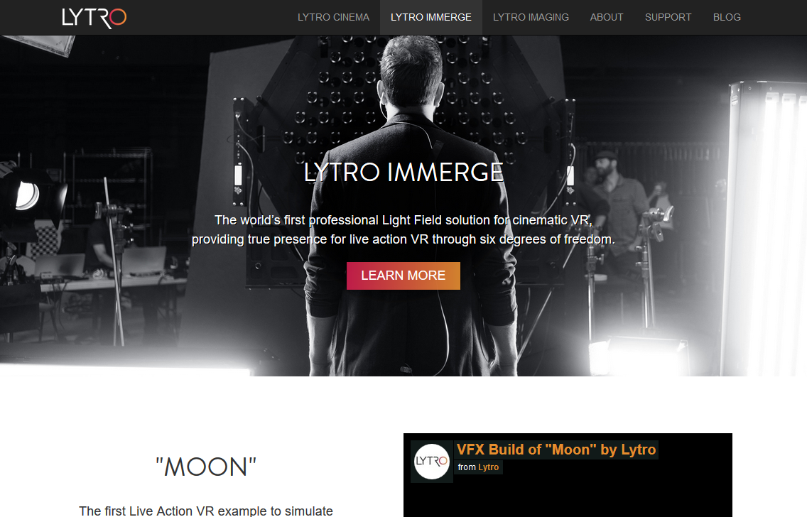 Lytro Immerge: Official Product Information (Website Screenshot, 16.04.2017)